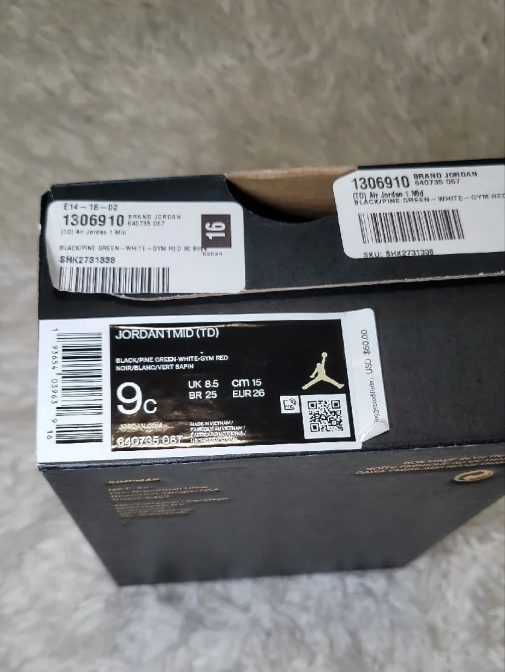 Jordan Kids High-Top Sneakers in Black, Green & White